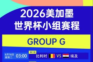 世界杯G组赛程：比利时vs埃及6月16日3点