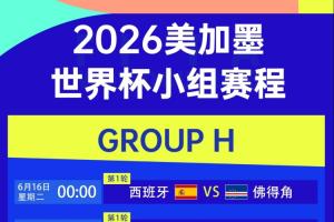 世界杯H组赛程：西班牙6月16日0点对佛得角，末轮27日8点对乌拉圭