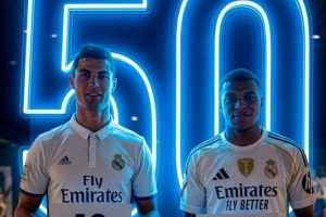 姆巴佩前50场西甲打进47球，联赛历史仅次于打进48球的C罗